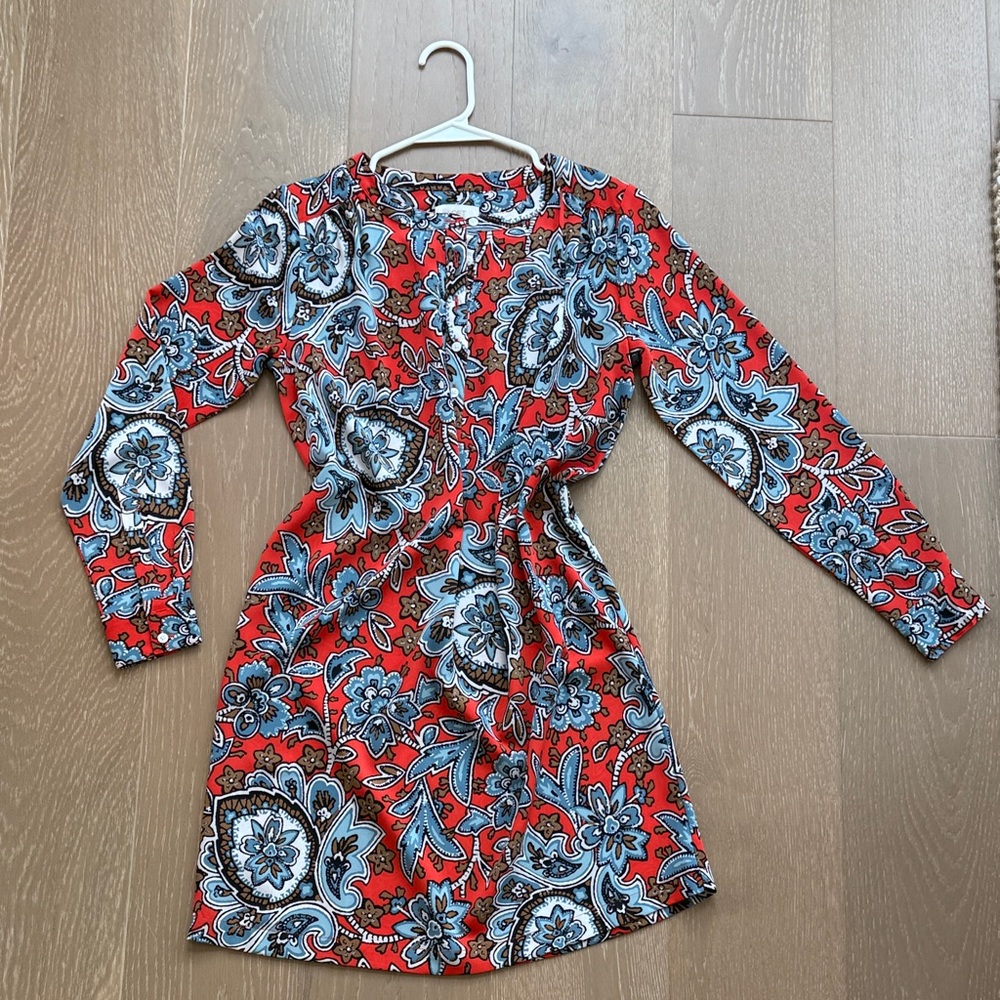 LOFT Red and Blue Paisley Long Sleeve Dress